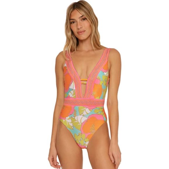 Playa De Flor Tunic Top – Boatneck With 3/4 Sleeves & Printed Border